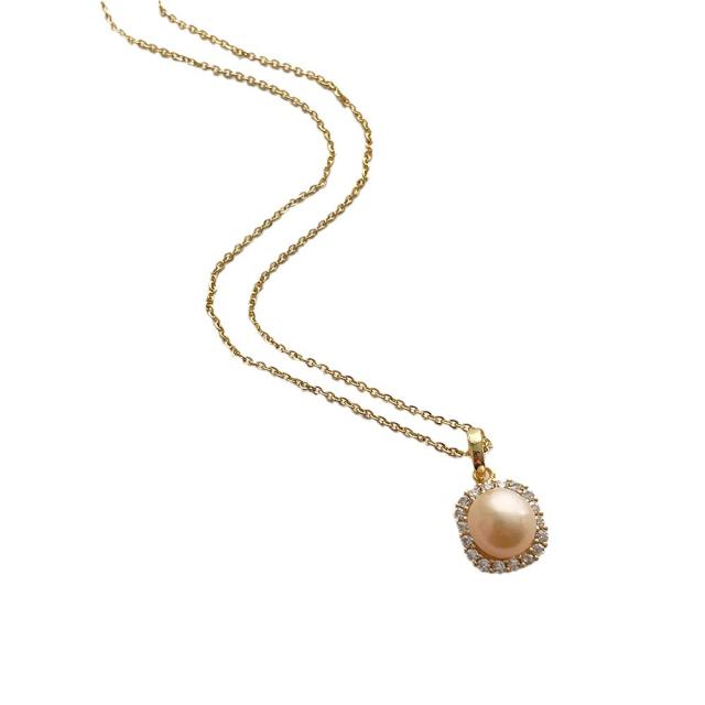 14K gold plated copper dainty pearl necklace