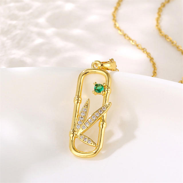 Chic geometric square diamond leaf pendant stainless steel chain necklace