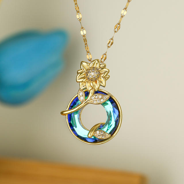 Personality sunflower circle pendant necklace