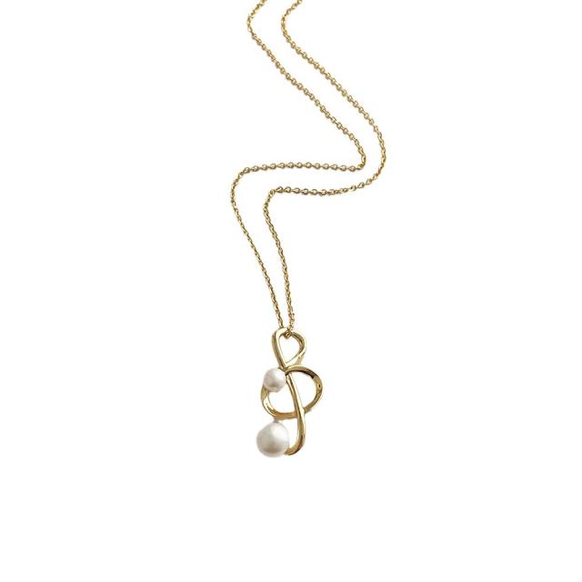 14K gold plated note pearl pendant dainty necklace