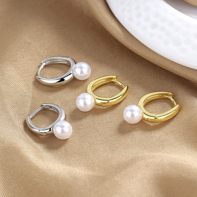 Chic pearl copper huggie earring for women