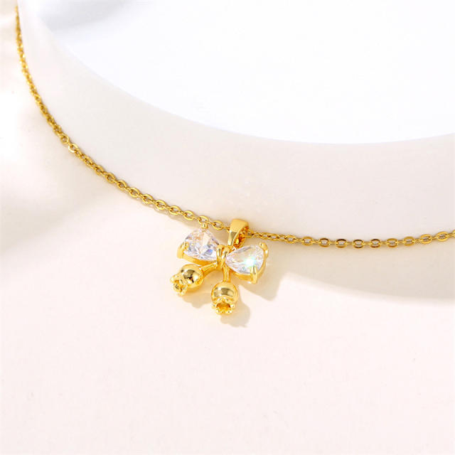 Sweet diamond bow pendant stainless steel chain necklace