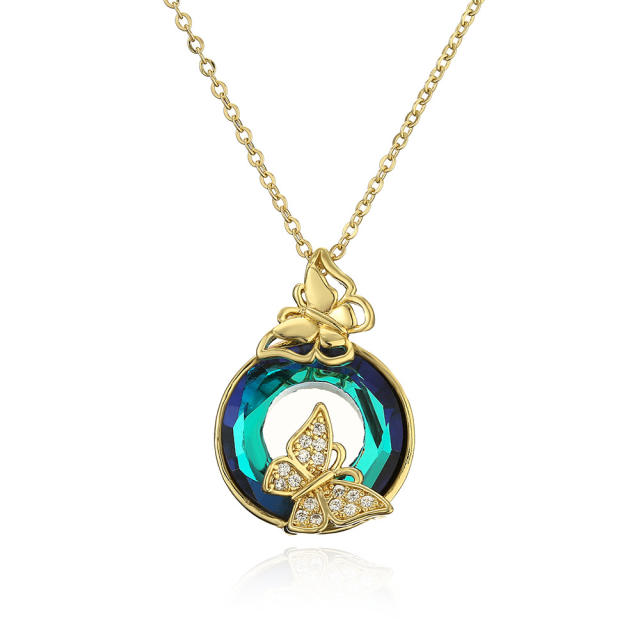 Korean fashion gold plated butterfly circle pendant necklace for women