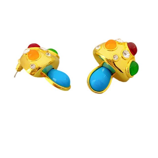 Cute color cubic zircon turquoise mushroom gold plated copper earrings