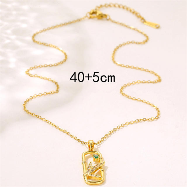 Chic geometric square diamond leaf pendant stainless steel chain necklace