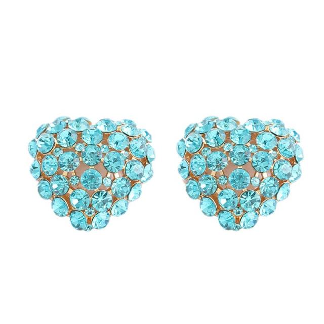Delicate colorful rhinestone pave setting chunky heart studs earrings