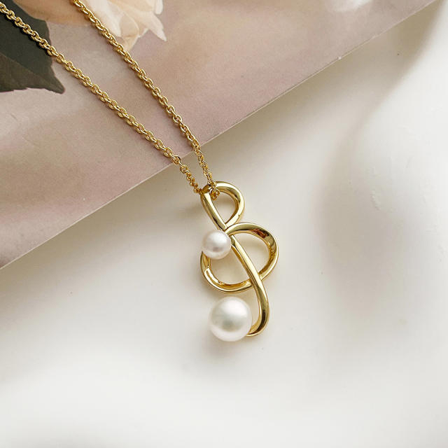 14K gold plated note pearl pendant dainty necklace