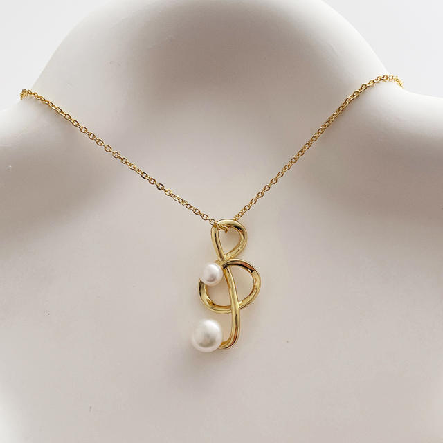 14K gold plated note pearl pendant dainty necklace
