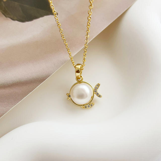 14K gold plated cute goldfish pearl dainty necklace
