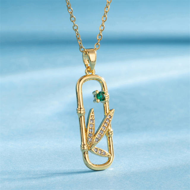 Chic geometric square diamond leaf pendant stainless steel chain necklace