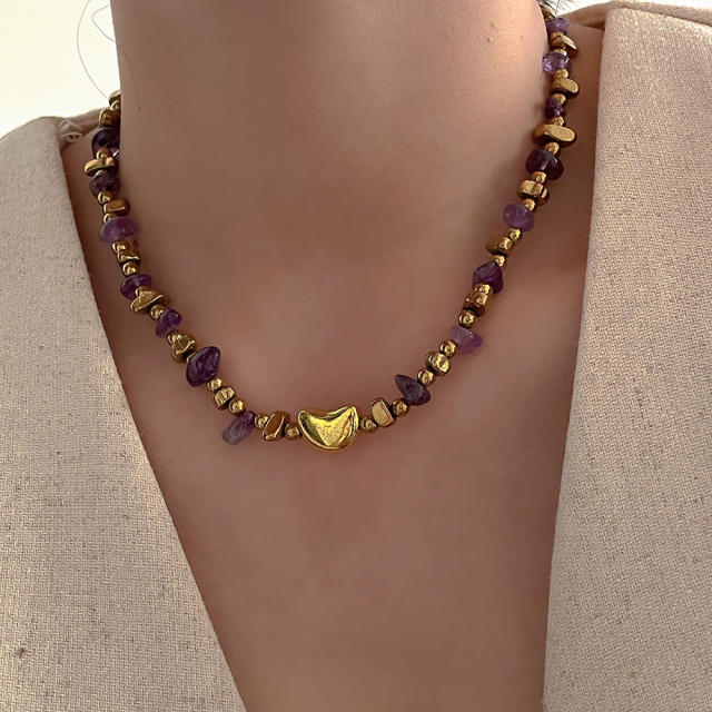 Personality glass crystal bead tiny heart choker necklace