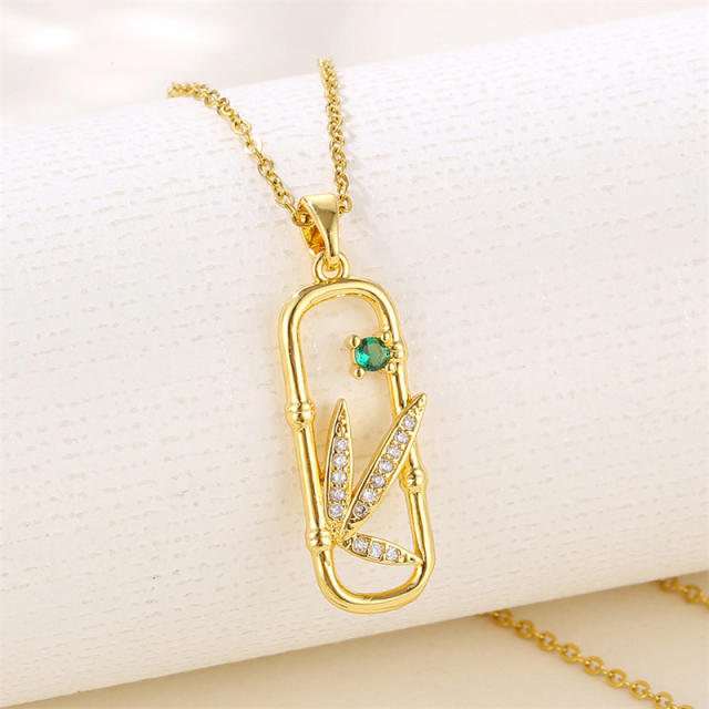 Chic geometric square diamond leaf pendant stainless steel chain necklace