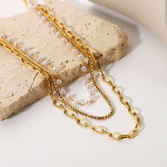 INS 18K delicate stainless steel chain layer necklace