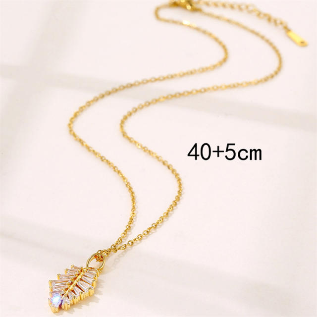 Amazon hot sale diamond leaf pendant stainless steel chain necklace