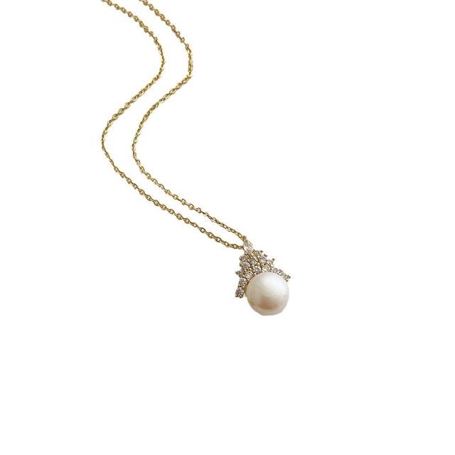 14K plated dainty pearl pendant necklace for women