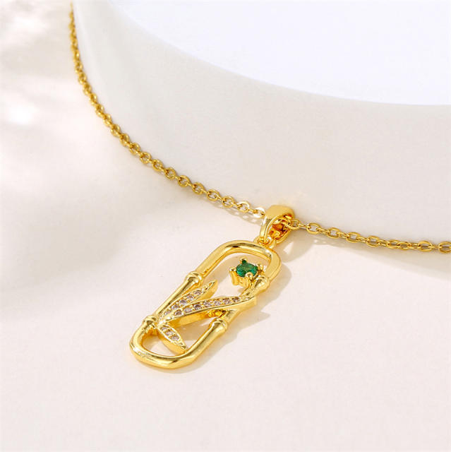 Chic geometric square diamond leaf pendant stainless steel chain necklace