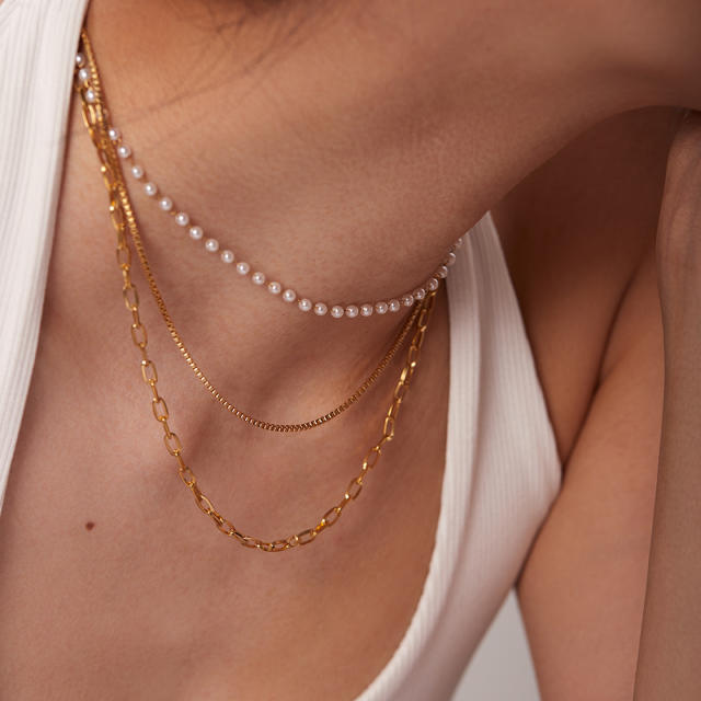 INS 18K delicate stainless steel chain layer necklace