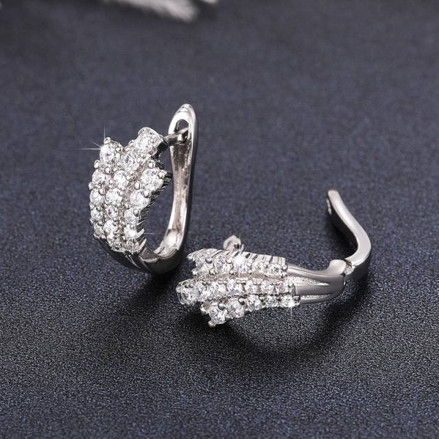 Diamond cubic zircon copper huggie earrings