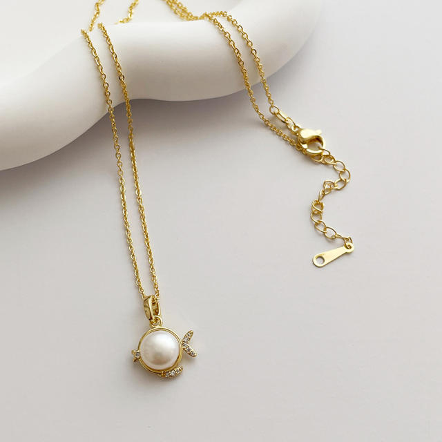 14K gold plated cute goldfish pearl dainty necklace