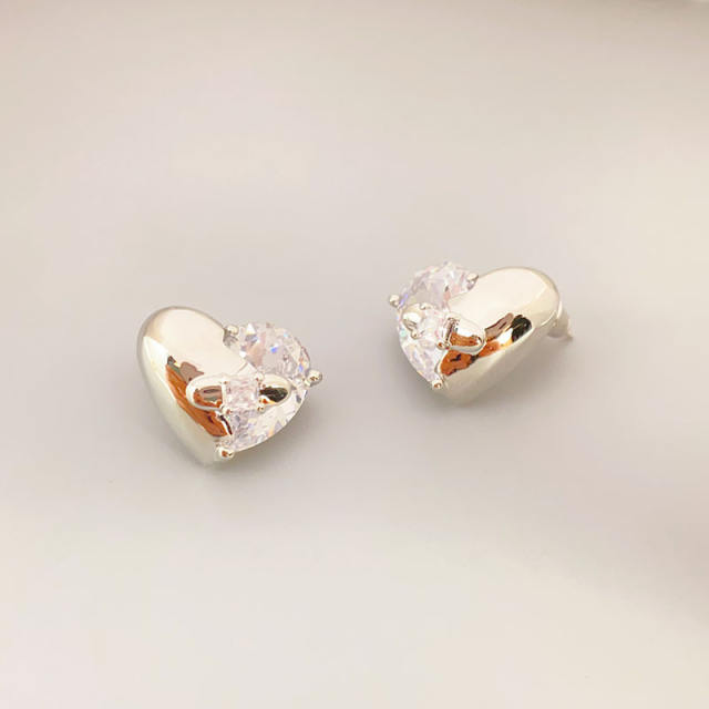 Korean fashion cubic zircon heart gold plated copper earrings