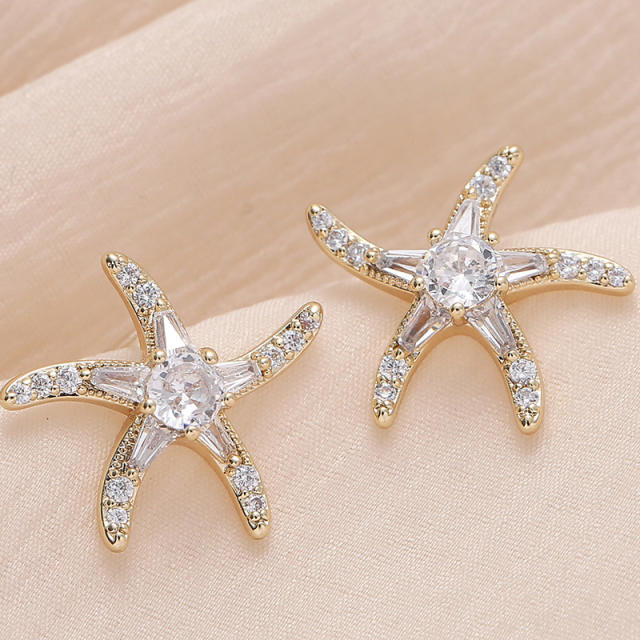 925 needle ocean series diamond starfish studs earrings