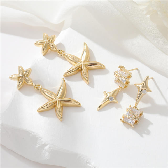 Beach trend starfish cubic zircon copper earrings
