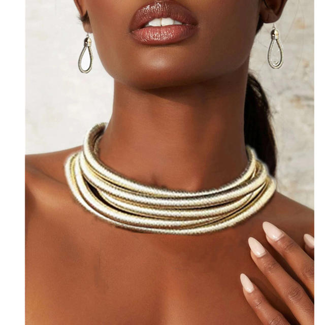 Africa trend colorful layer chunky choker necklace set