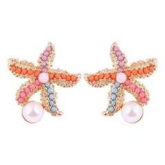 Ocean trend colorful bead starfish pearl studs earrings for women