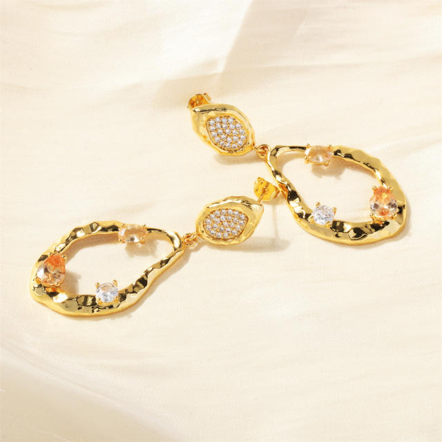 18K gold plated hollow out drop copper earrings