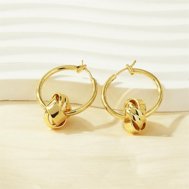 Creative knot gold plated copper hoop earrings