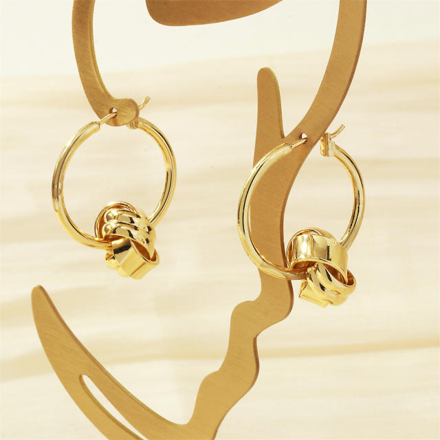 Creative knot gold plated copper hoop earrings