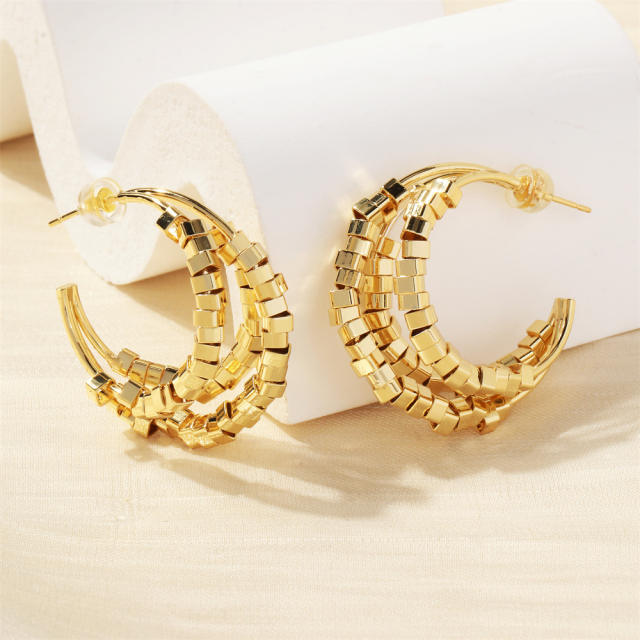 Chunky 18K gold plated copper layer open hoop earrings