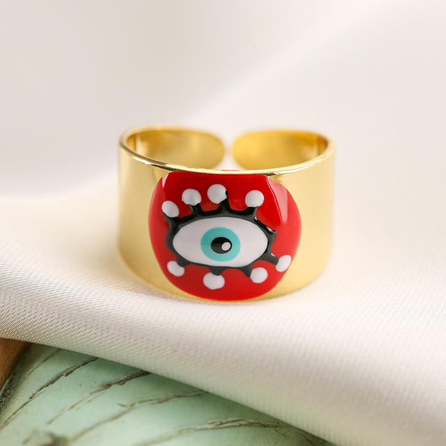 Personality enamel color evil eye copper rings band