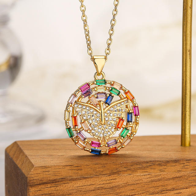 Dainty rainbow cz butterfly pendant copper necklace