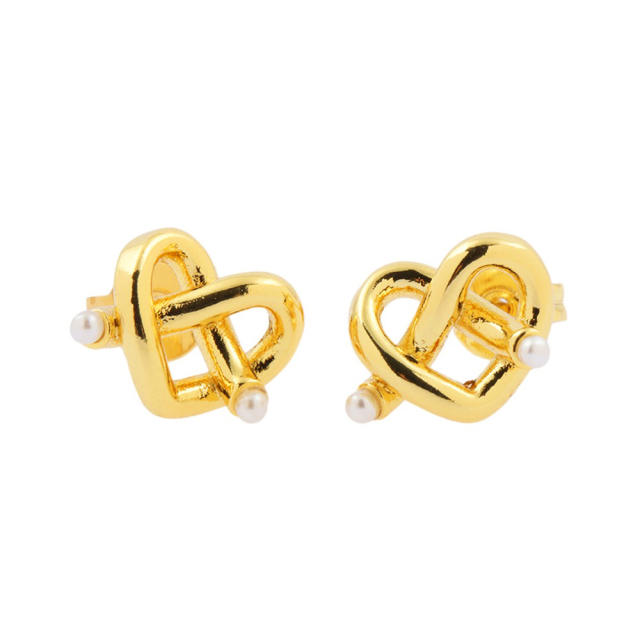 Sweet knot heart gold plated copper studs earrings