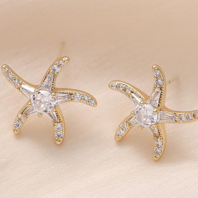 925 needle ocean series diamond starfish studs earrings