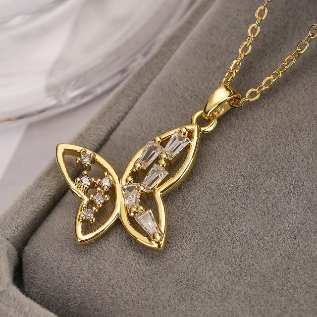 Dainty rainbow cz butterfly pendant copper necklace