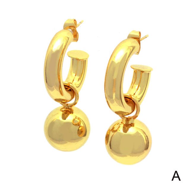 18K chunky ball bead copper huggie earrings