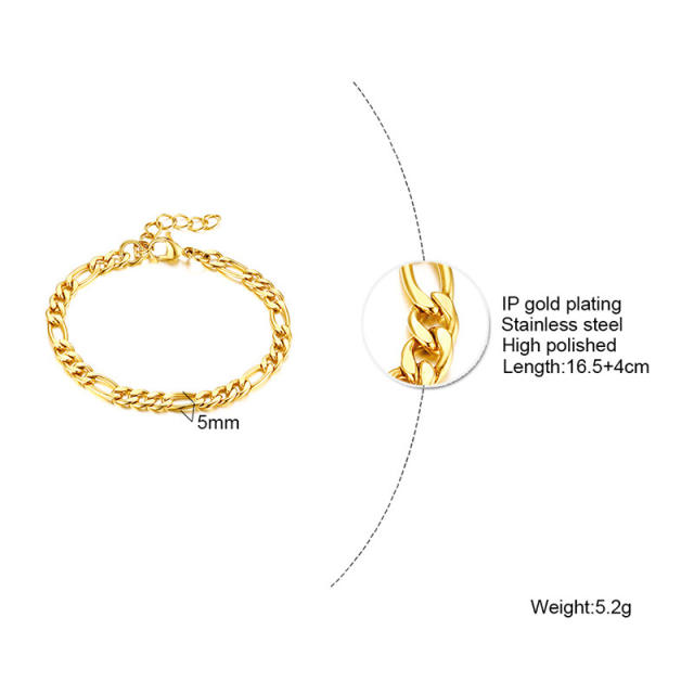 18K life tree heart leaf design stainless steel chain bracelet