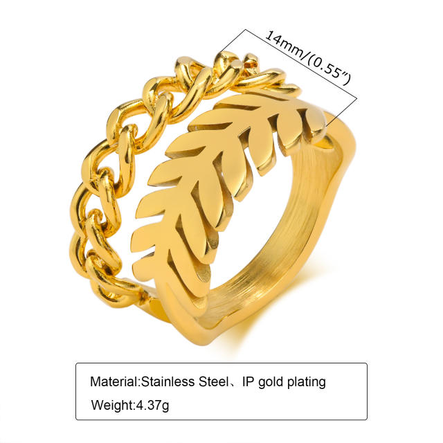Natural leaf series stainless steel rings for women