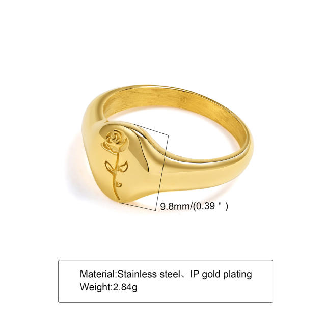 Classic gold color stainless steel signet rings