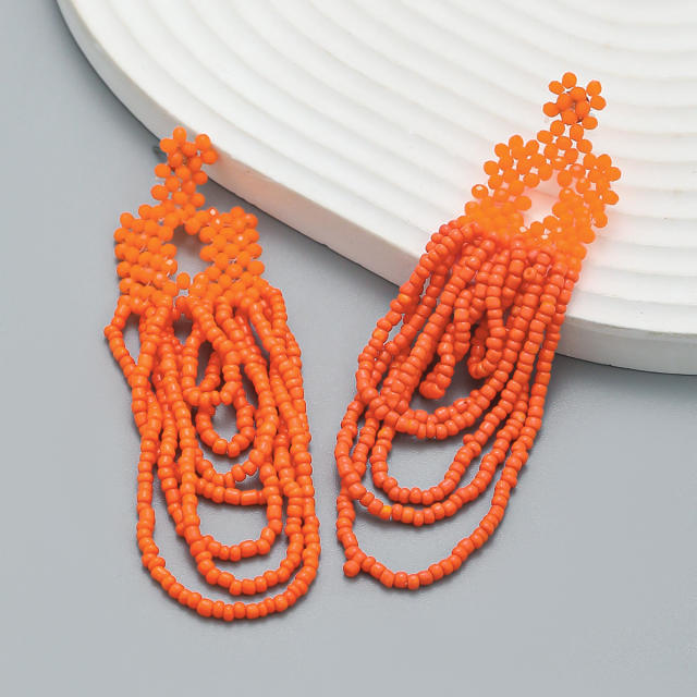 Boho colorful acrylic bead tassel women earrings