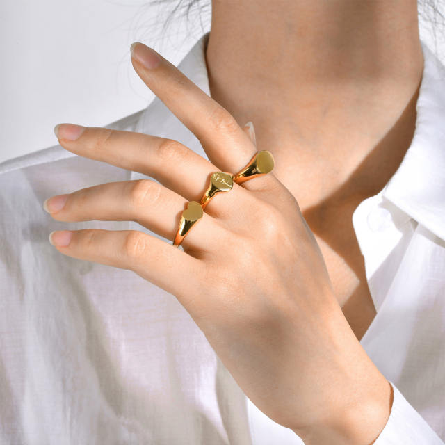 Classic gold color stainless steel signet rings