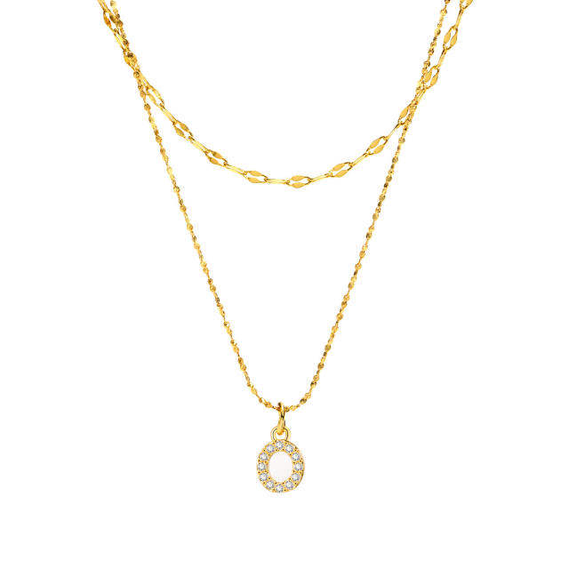 Dainty diamond initial letter pendant two layer stainless steel necklace