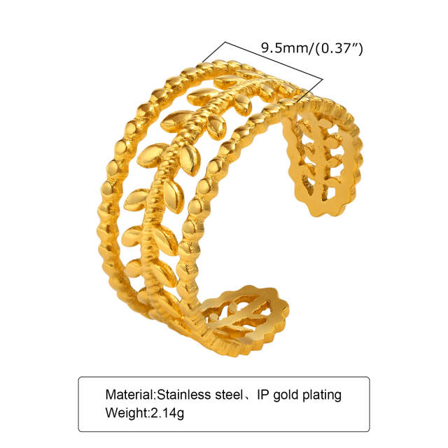 Natural leaf series stainless steel rings for women