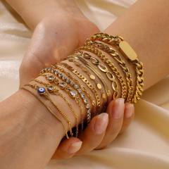 18K evil eye diamond chain stainless steel bracelet