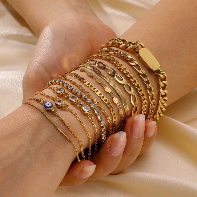 18K evil eye diamond chain stainless steel bracelet