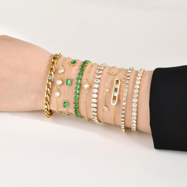 INS Delicate diamond emerald statement women stainless steel bracelet