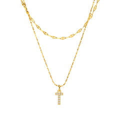 Dainty diamond initial letter pendant two layer stainless steel necklace