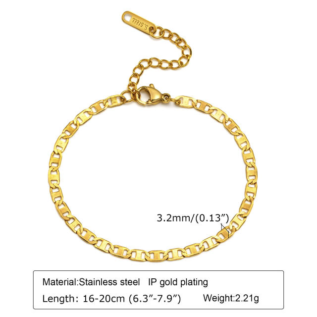 18K evil eye diamond chain stainless steel bracelet